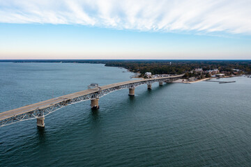 Fototapeta na wymiar Aerial View of The Coleman Memorial Bridge Connecting Yorktown and Gloucester in Virginia