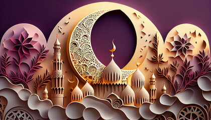 Eid al-adha mubarak islamic festival illustration. Generative AI.