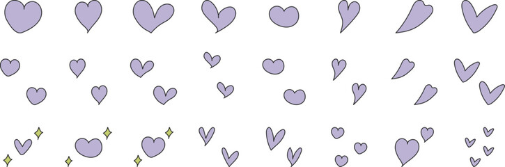 使いやすい手描きのハートセット　かわいい 紫