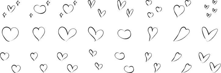 使いやすい手描きのハートセット　かわいい　黒