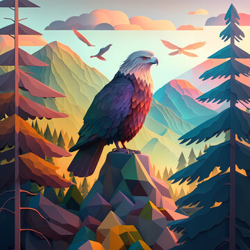 Eagle Colorful  Painting Illustration. Generative AI
