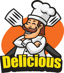 Vector illustration of chef mascot logo with premium quality stock