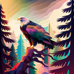 Eagle Colorful  Painting Illustration. Generative AI