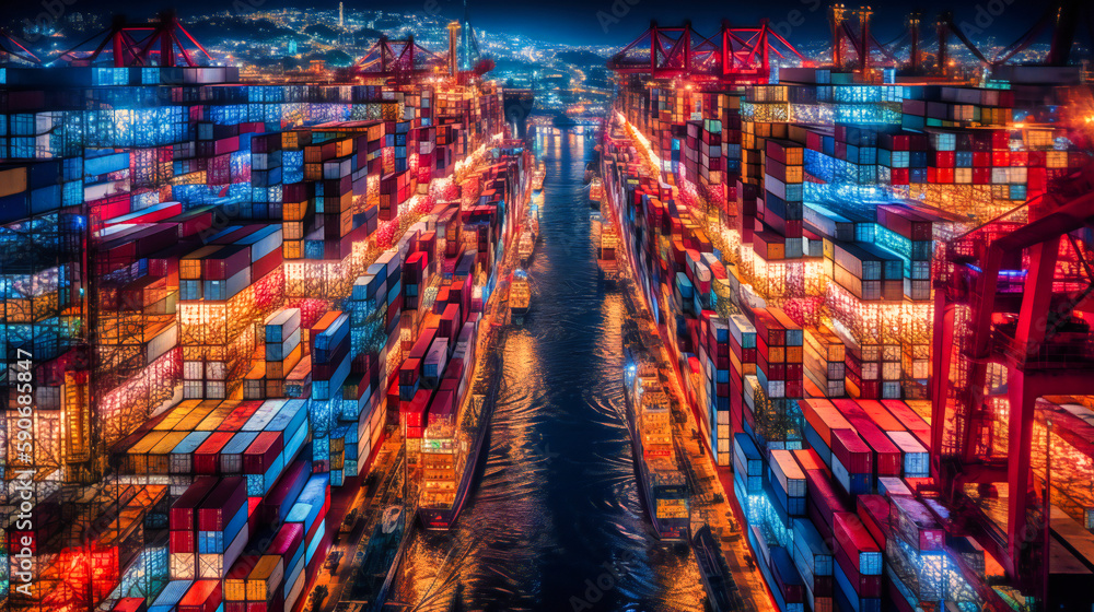 Poster an engaging image depicting the well-choreographed loading operations at a bustling harbor, showcasi