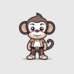 Mascot cartoon of cute smile hipster monkey wearing jacket hoodie. 2d character vector illustration in isolated background