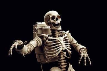 The Undead Astronaut. Skeleton Astronaut Flying in Open Space. Generative ai.