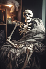 Fototapeta na wymiar Skeleton Dreams: A Cozy Blanket for the Afterlife. Generative ai.