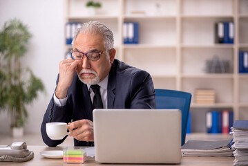 Old male employee working in the office