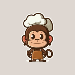 Mascot cartoon of cute smile monkey chef holding spatula wearing cap and uniform. 2d character vector illustration in isolated background