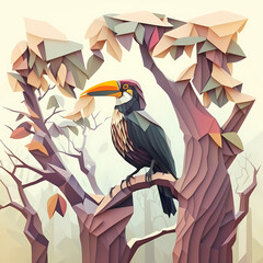 Hornbill Painting Illustration. Generative AI