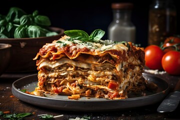 Lasagna with Layers of Savory Meat - Italian Cuisine (Ai generated)
