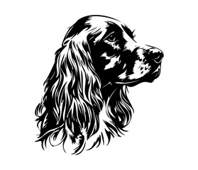English Cocker Spanie Face, Silhouettes Dog Face SVG, black and white English Cocker Spanie vector