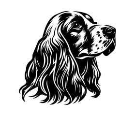 English Cocker Spanie Face, Silhouettes Dog Face SVG, black and white English Cocker Spanie vector