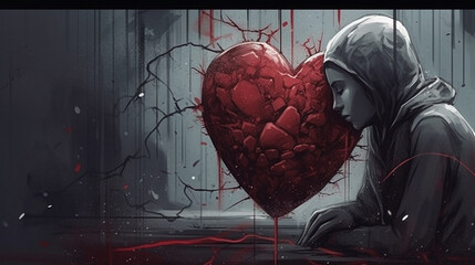heart with blood - obrazy, fototapety, plakaty
