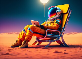 an astronaut resting on mars, beautiful illustration concept , geometric, trending on artstation, cinematic generative ai