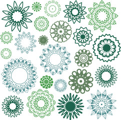 A set of decorative flowers, stars. Vector file for designs.