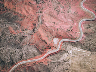 Aerial photo of a curvy road in Los Andes, Argentina