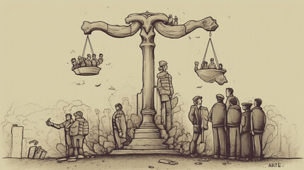 justice. concept. Thought-provoking illustrations - obrazy, fototapety, plakaty
