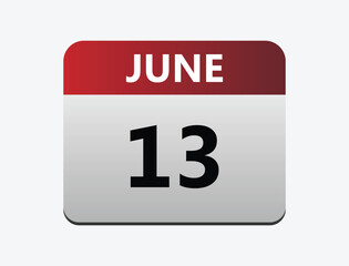 June 13th calendar icon vector. Concept of schedule. business and tasks. vector illustrator.