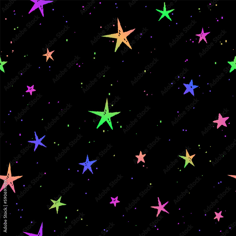 Canvas Prints seamless pattern of cute colorful stars on a black background
