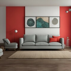 modern living room with teracota wall and cozy sofa, generate ai