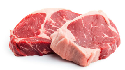 Close up photo of fresh steak pieces on a white background