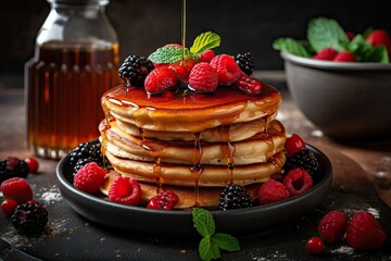 Stack of Pancakes with Berry Compote (Ai generated)