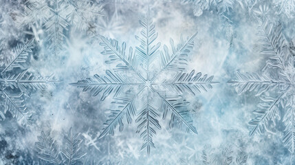 Frozen ice texture with ice crystals and snowflakes background generated by AI