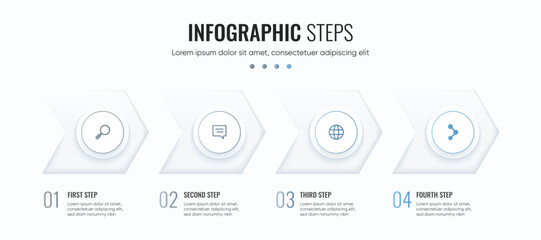 4 steps with arrow and icon infographic design. Presentation minimal template design.