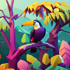 Toucan Full Colour Painting Illustration. Generative AI