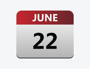 June 22th calendar icon vector. Concept of schedule. business and tasks. vector illustrator.