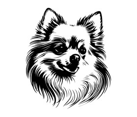 Pomeranian Face, Silhouettes Dog Face SVG, black and white Pomeranian vector