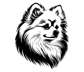 Pomeranian Face, Silhouettes Dog Face SVG, black and white Pomeranian vector