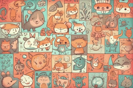 Background full of cute pictures for kids, wallpaper, Generative AI