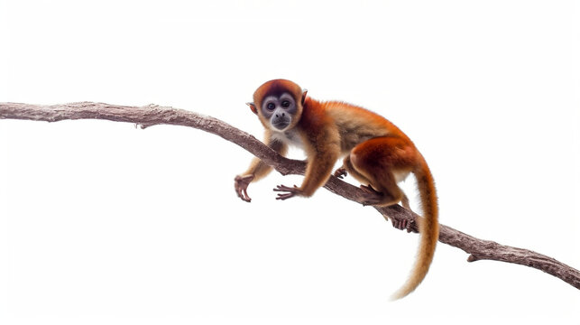 Cute brown chimpanzee playing in a tree
