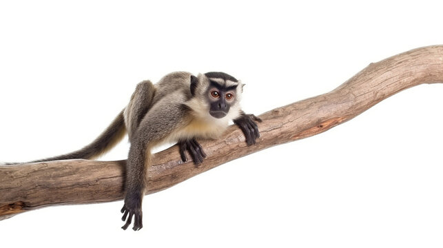 Cute grey chimpanzee playing in a tree