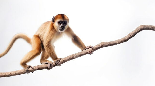 Cute brown chimpanzee playing in a tree