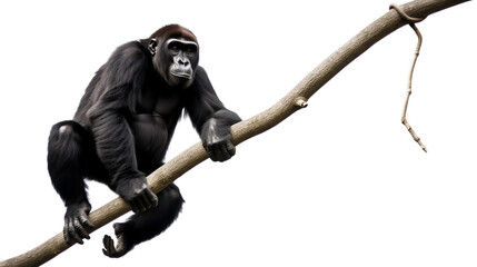 Gorilla hanging on to a tree branch