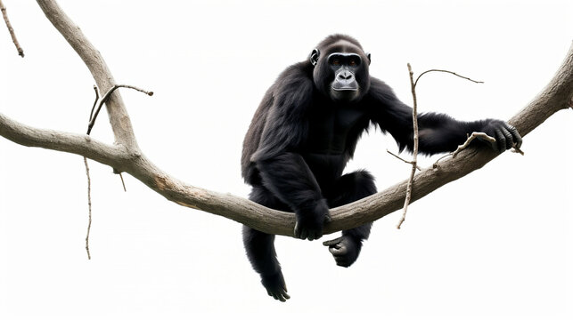 Gorilla hanging on to a tree branch