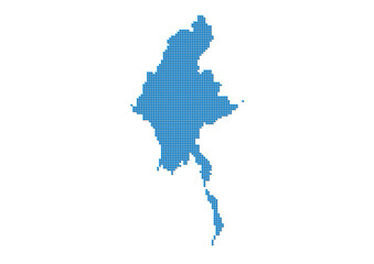 An abstract representation of Myanmar, vector Myanmar map made using a mosaic of blue dots with shadows. Illlustration suitable for digital editing and large size prints. 