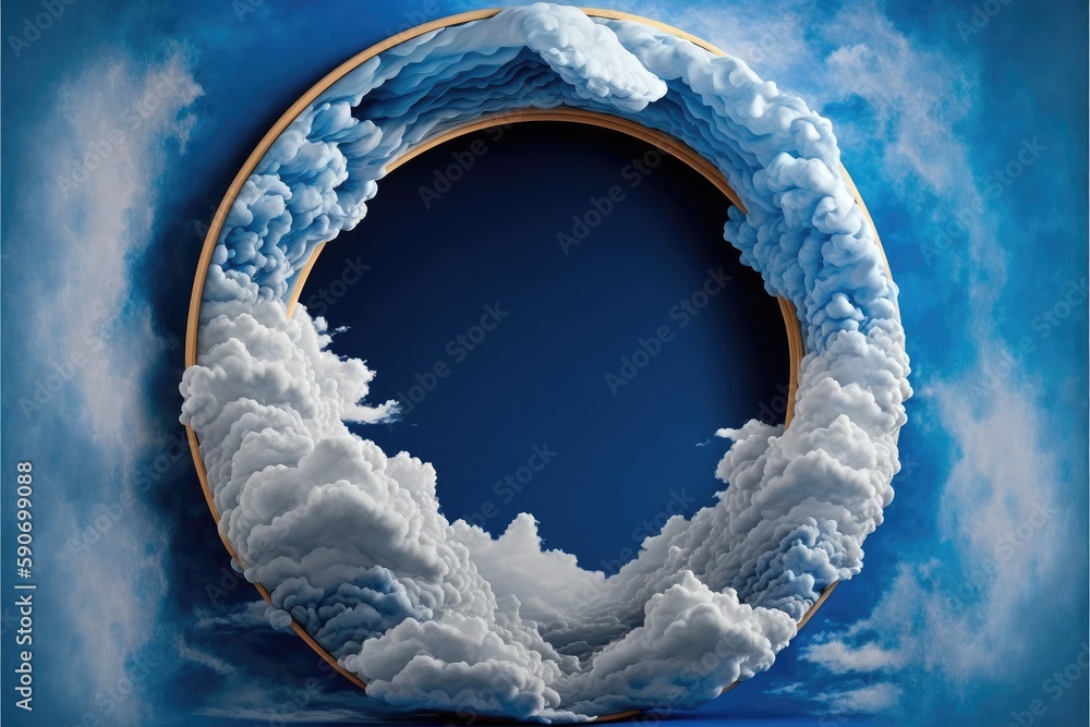 Poster frame made with covered white cloud in the sky in circle shape. concept of luxurious fantasy window.