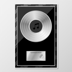 Obraz premium Platinum gramma disc limited edition. Platinum or Silver Vinyl or CD Prize Award with Label in Black and silver Frame. Vector Illustration