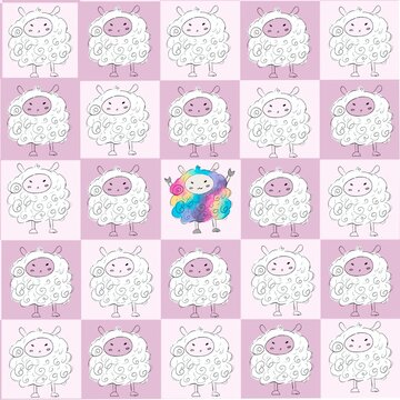 Patr&oacute;n de obejas con un a obeja lgbt de color en el medio