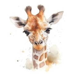 cute small baby Giraffe, water color, pastel color on white background , generat ai