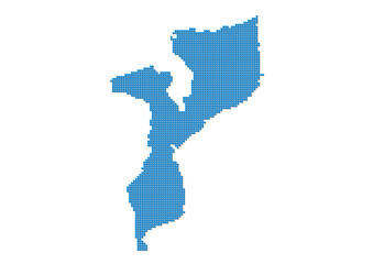 An abstract representation of Mozambique, vector Mozambique map made using a mosaic of blue dots with shadows. Illlustration suitable for digital editing and large size prints. 