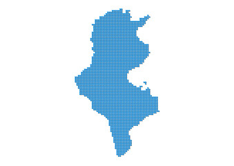 An abstract representation of Tunisia, vector Tunisia map made using a mosaic of blue dots with shadows. Illlustration suitable for digital editing and large size prints. 