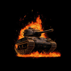 Tank Inferno: A War Machine Reduced to Ashes on the Battlefield. Generative ai.