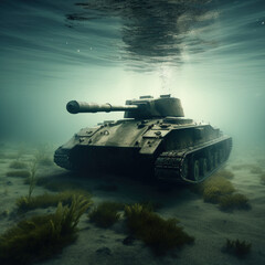 Rust in Peace: A Tank Left to Decay Underwater. Generative ai.