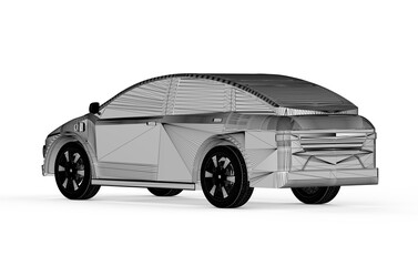 Fototapeta premium Draft of ev car or electric vehicle on white background