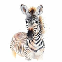 Fototapeta na wymiar cute small baby zebra, water color, pastel color with white background , generat ai